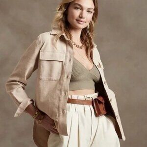 ✨ Banana Republic Hopsack Shirt Jacket Light Tan M petite Jacket